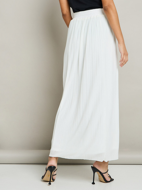 Long white pleated chiffon skirt clearance