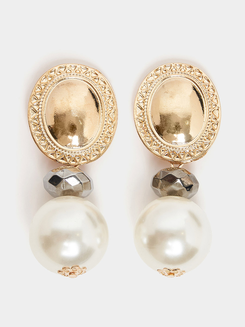 Buy Big Faux Pearl Drop Earrings Gold For Women Styli Saudi