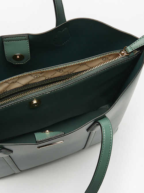 Buy Solid Tote Bag with Zip Closure Green For Women Styli UAE
