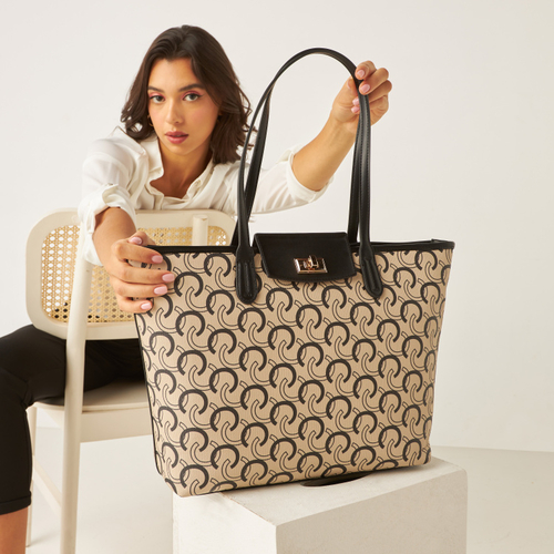 Buy All Over Monogram Print Tote Bag Black For Women Styli Saudi