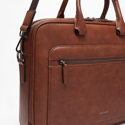 Buy Solid Laptop Bag with Zip Closure Brown For Men Styli Saudi