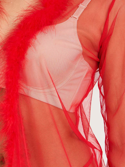 Sheer robe with fur trim set clearance