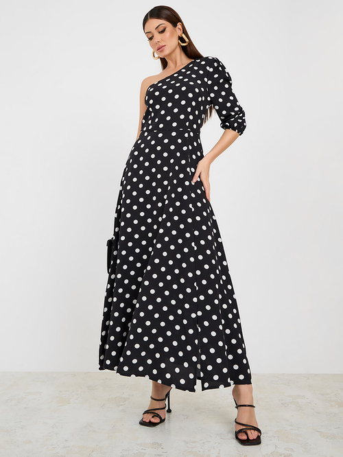 Black and white polka dot maxi dress top