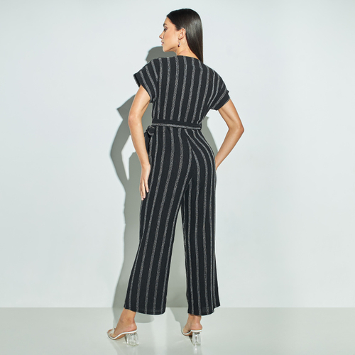Buy Strip Print Wrap Jumpsuit Black For Women Styli Saudi
