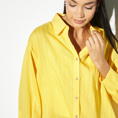 Buy Textured High Low Shirt Yellow For Women Styli UAE