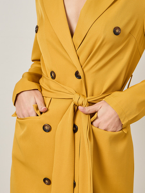 Buy Double Breasted Belted Blazer Mini Dress Yellow For Women Styli Saudi