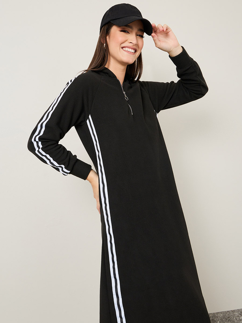 Adidas originals black three 2025 stripe hoodie maxi dress