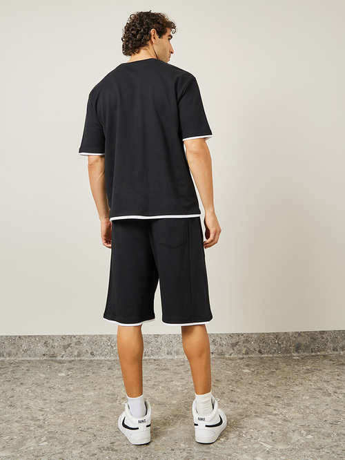 Buy Oversized Contrast Trim Terry T-Shirt & Shorts Co-Ords Black  