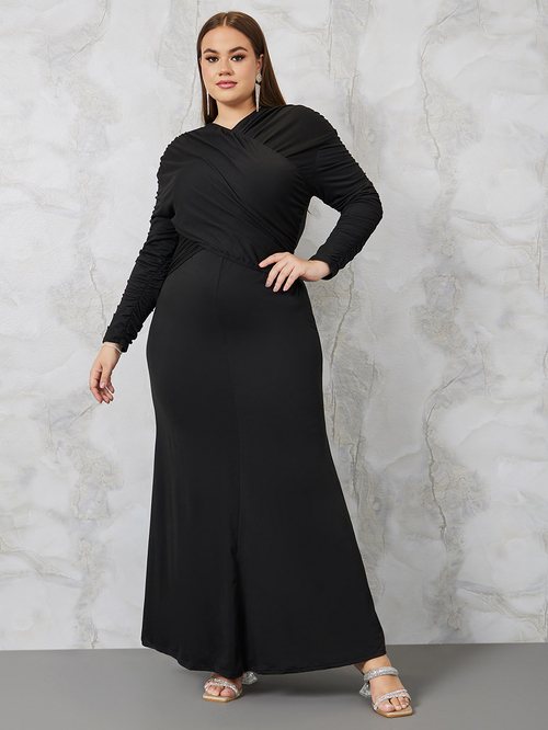 Black wrap front maxi dress outlet