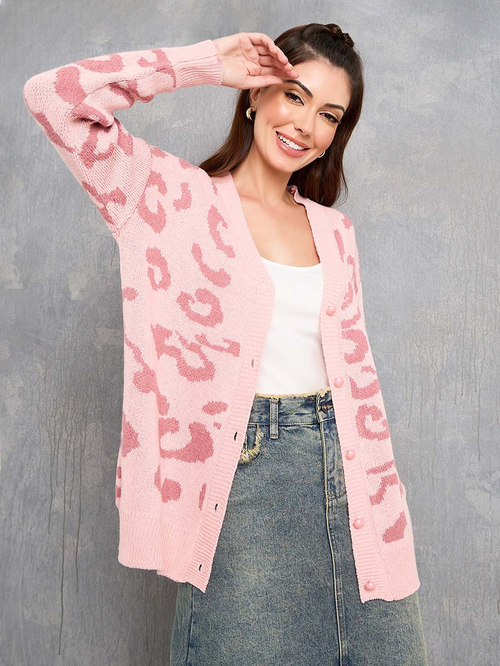Pink leopard print cardigan new arrivals