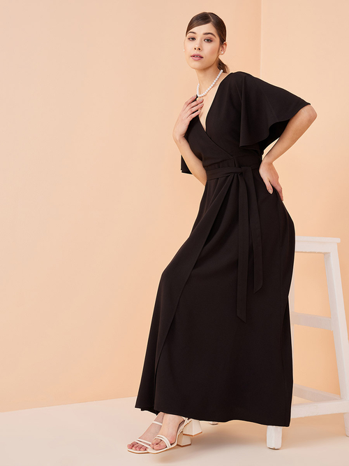 Black wrap front maxi dress outlet
