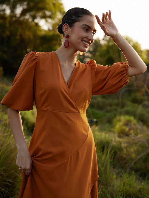 Frill hem sales wrap dress
