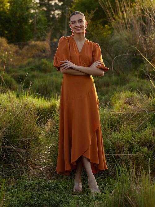 Frill Hem Wrap Front Maxi Dress