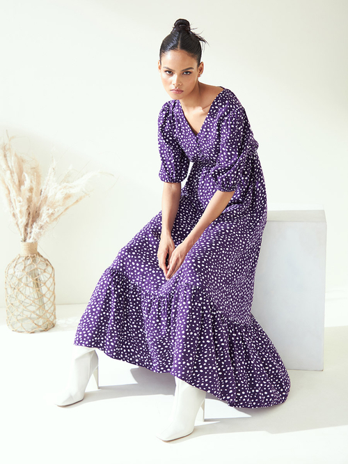 Polka Dot Print A Line Maxi Dress