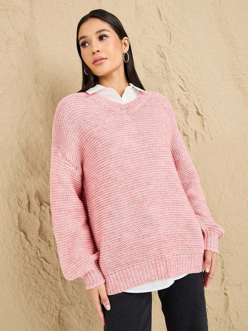 V neck chunky sweater on sale