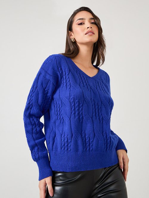 Blue knit sweater womens clearance