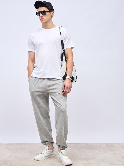 Buy Fleece Oversized Panel Joggers with Drawcord Patch Detail Grey For Men Styli Saudi
