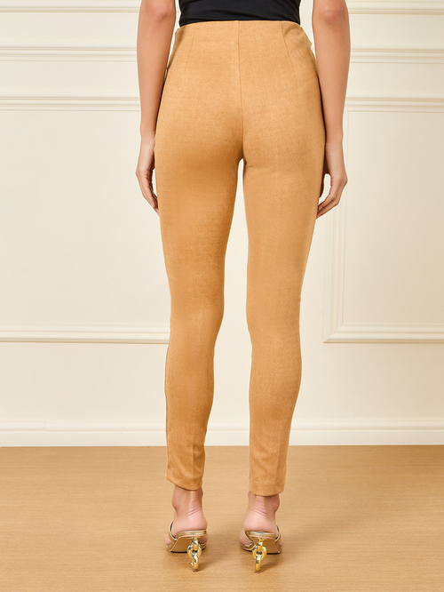 Buy High Rise Pintuck Suede Leggings Brown For Women Styli Saudi