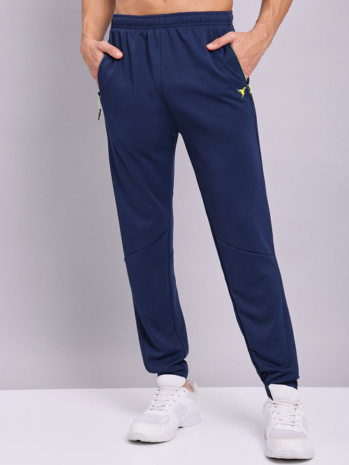 Buy Solid Track Pants with Inner Drawstring Navy Blue For Men Styli UAE