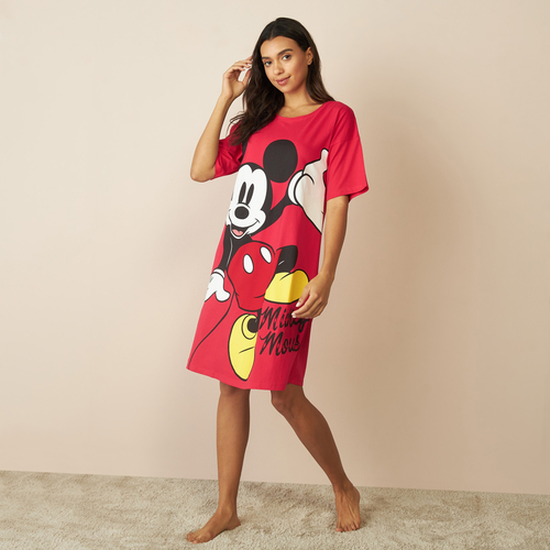 Buy Mickey Mouse Print Sleep T Shirt Dress Red For Women Styli Saudi