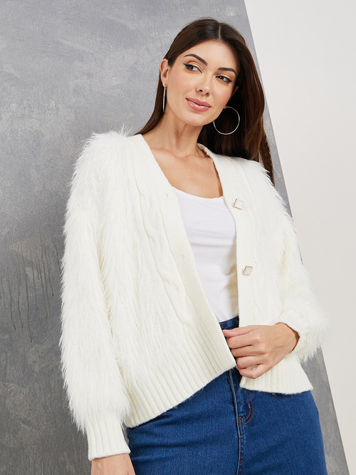 Fluffy button up cardigan shop