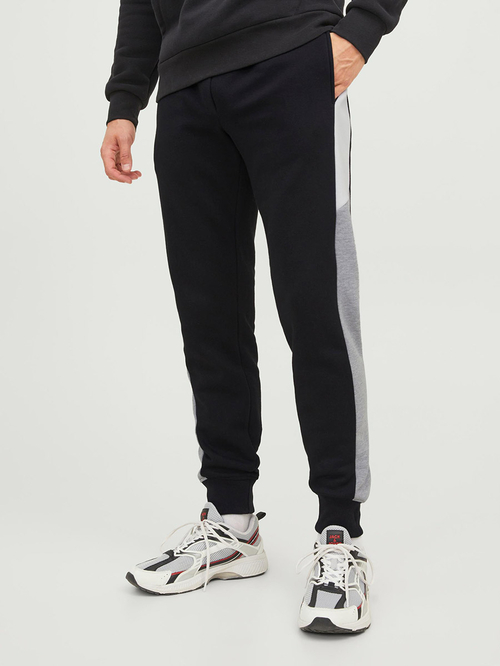 Black joggers with side stripe hotsell