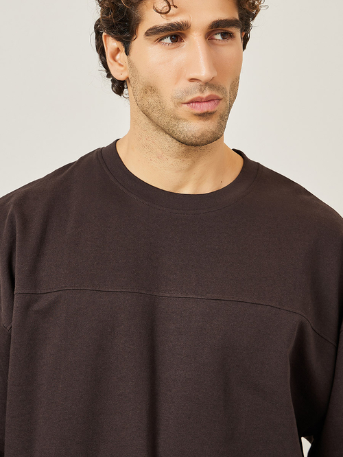 Buy Boxy Fit Cut Sew Panel Terry T Shirt Brown For Men Styli Bahrain