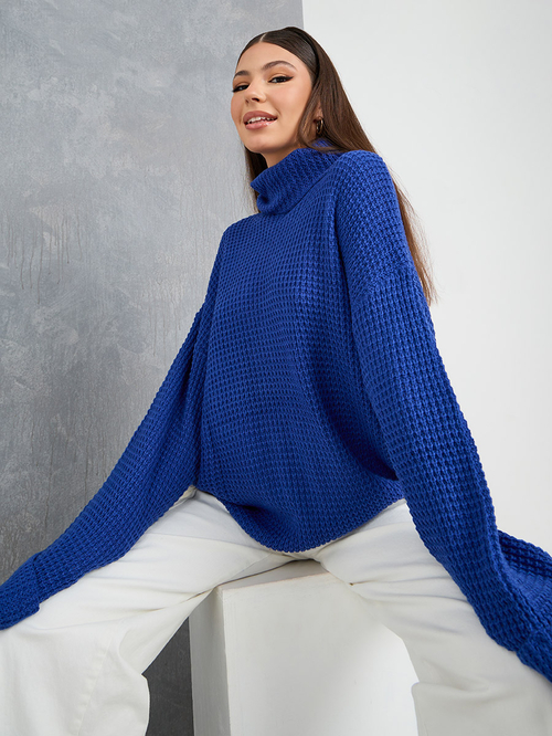 Turtleneck waffle knit sweater store