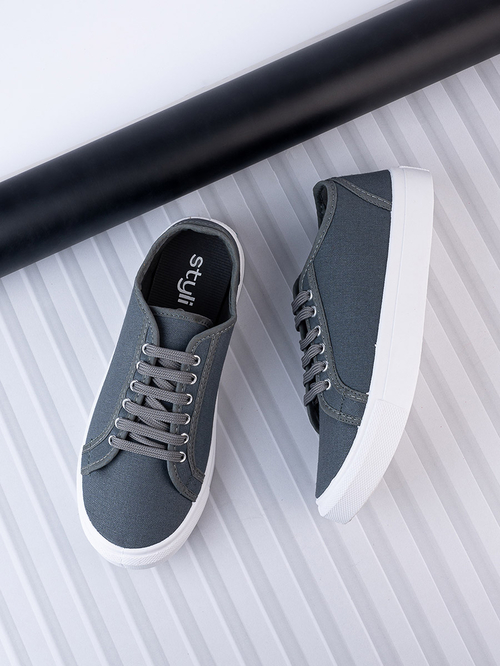Grey canvas lace up sneaker shop