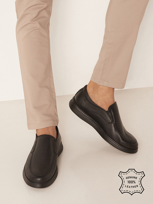Buy Solid Slip On Leather Loafers Black For Men Styli Saudi
