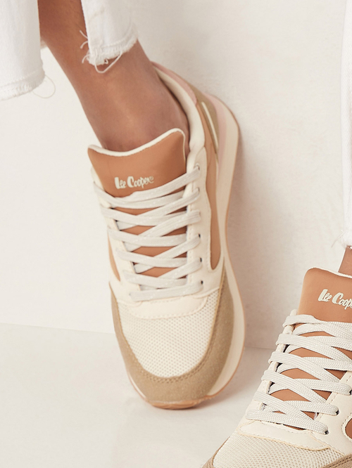 Buy Colorblock Lace Up Sneakers Beige For Women Styli UAE