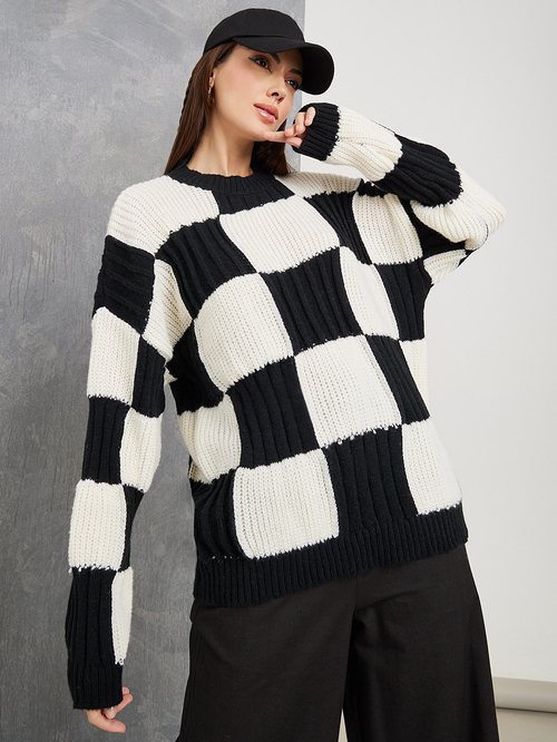 Buy Oversized Check Pattern Jumper Multi For Women Styli Kuwait