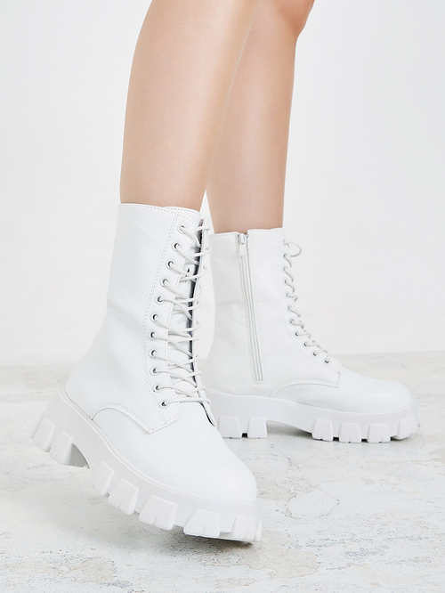 Buy Chunky Platform Combat Boots White For Women Styli Saudi