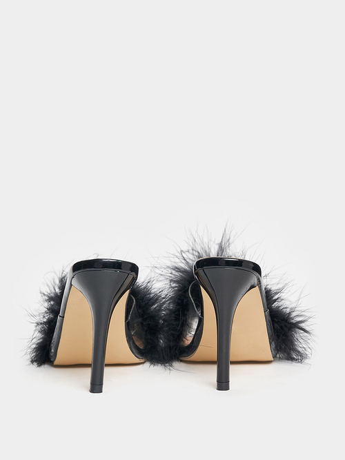 Buy Fluff Strap High Heel Sandals Black For Women Styli Kuwait