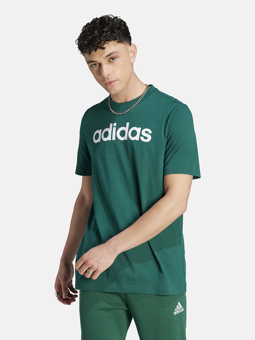 Buy Essentials Single Jersey Linear Embroidered Logo T Shirt Green For Men Styli Saudi