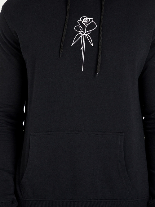 Buy Rose Embroidery Detail Relaxed Fit Hoodie Black For Men Styli Kuwait