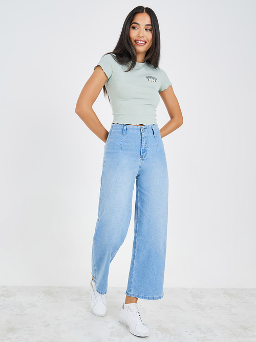 Mid rise wide deals leg crop jean