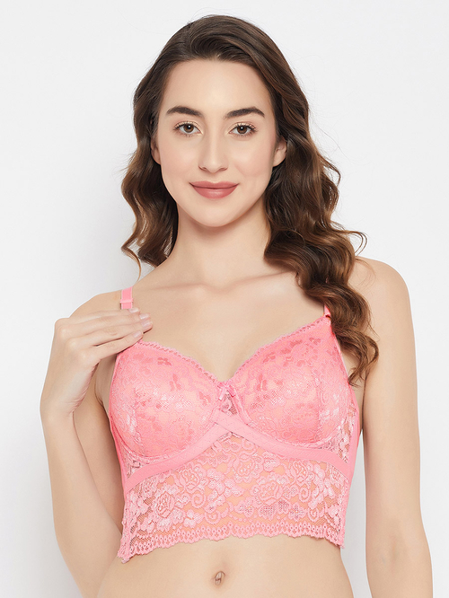 Buy Lace Padded Full Cup Underwired Bralette Bra Pink For Women