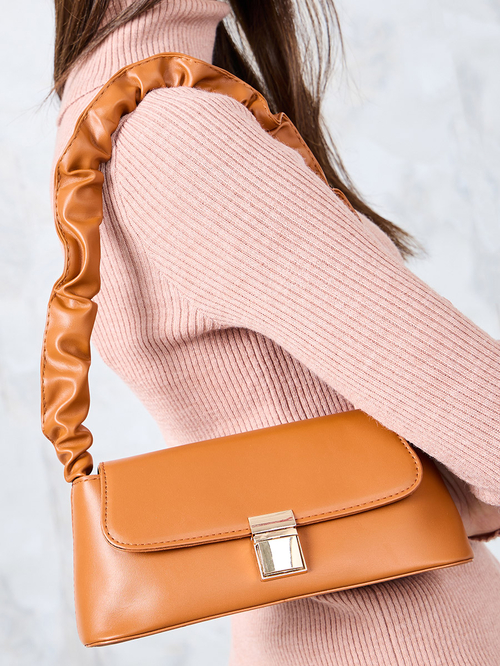 Buy Gathered Strap Shoulder Bag with Push Lock Closure Tan For Women Styli UAE