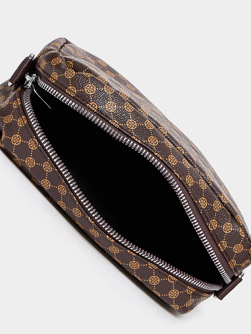 Buy Monogram Print Crossbody Bag Pouch Set Brown For Women Styli Kuwait