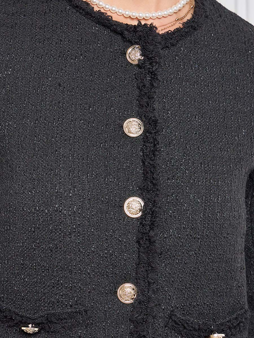 Frayed Edge Tweed Jacket with Buttons
