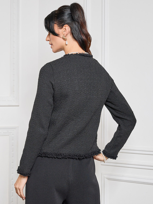 Frayed edge tweed jacket top