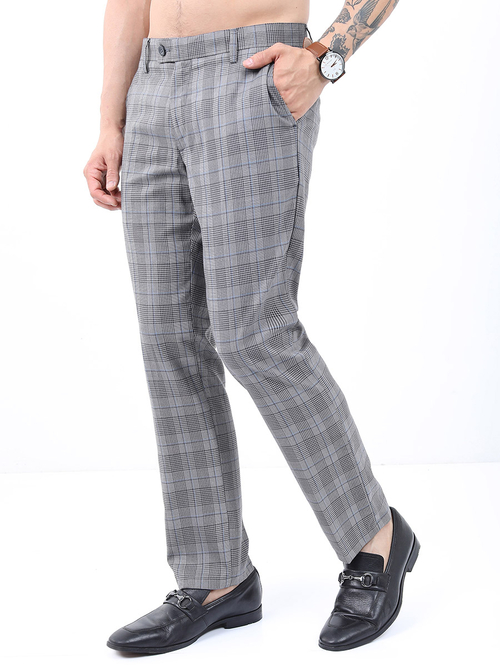 Buy Checked Slim Fit Formal Trouser Grey For Men Styli Kuwait