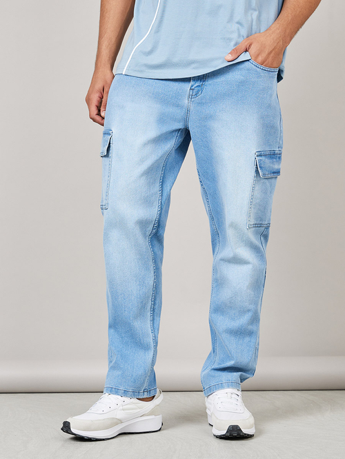Buy Relaxed Fit Light Wash Cargo Jeans Light Blue For Men Styli UAE
