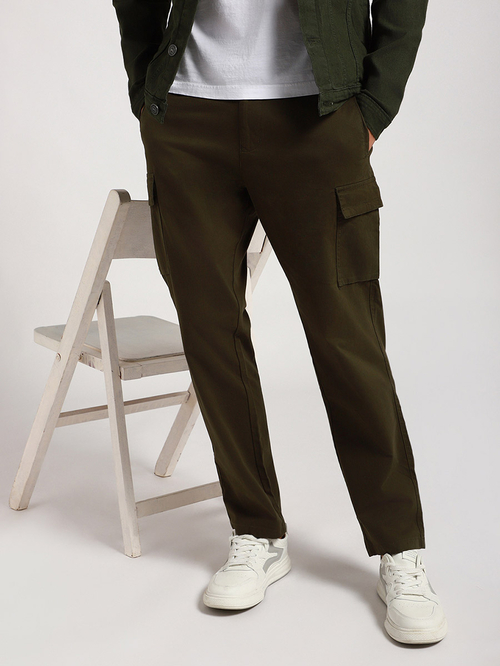 Buy Solid Cargo Pants with Belt Loops Olive For Men Styli Saudi