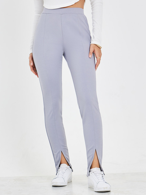 Buy Ponte Leggings with Seam Detail Bottom Slit Grey For Women Styli Saudi