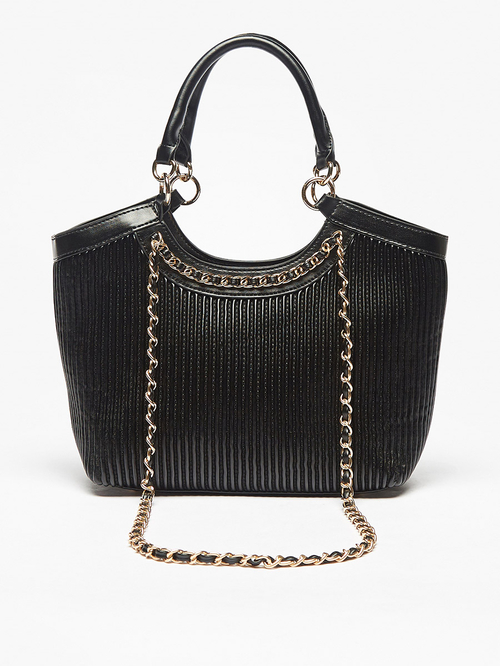 Buy Textured Tote Bag with Chain Strap Black For Women Styli UAE