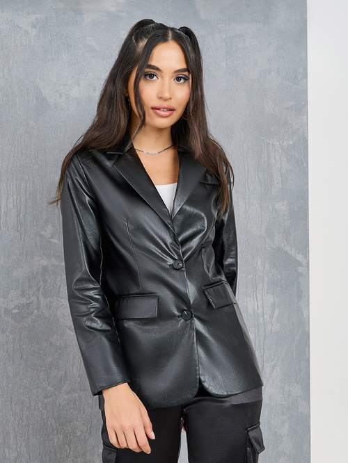 Leather look blazer womens top
