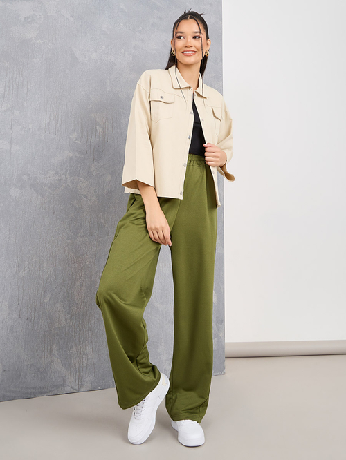 Buy Elastic Waistband Relaxed Fit Pants Green For Women