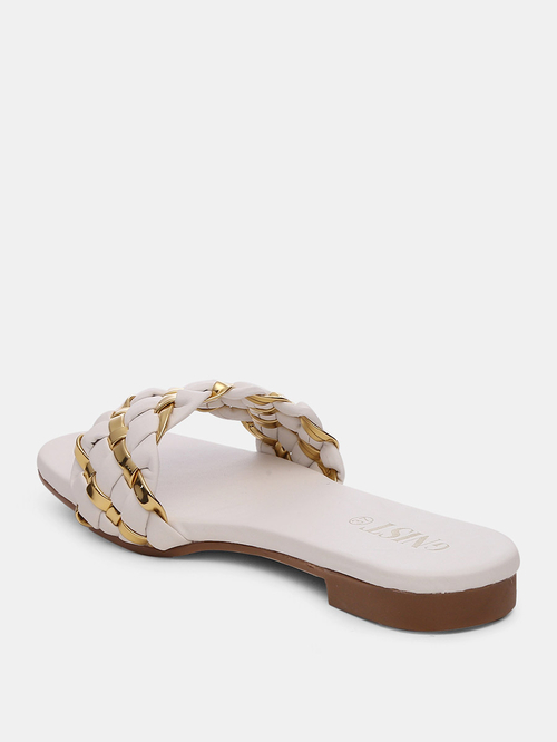 Glitter braided design flat sandals sales